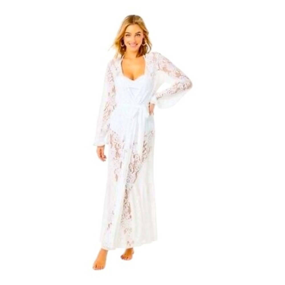 Lilly Pulitzer Adela Maxi Coverup - Resort White Paradise Found Lace - XS